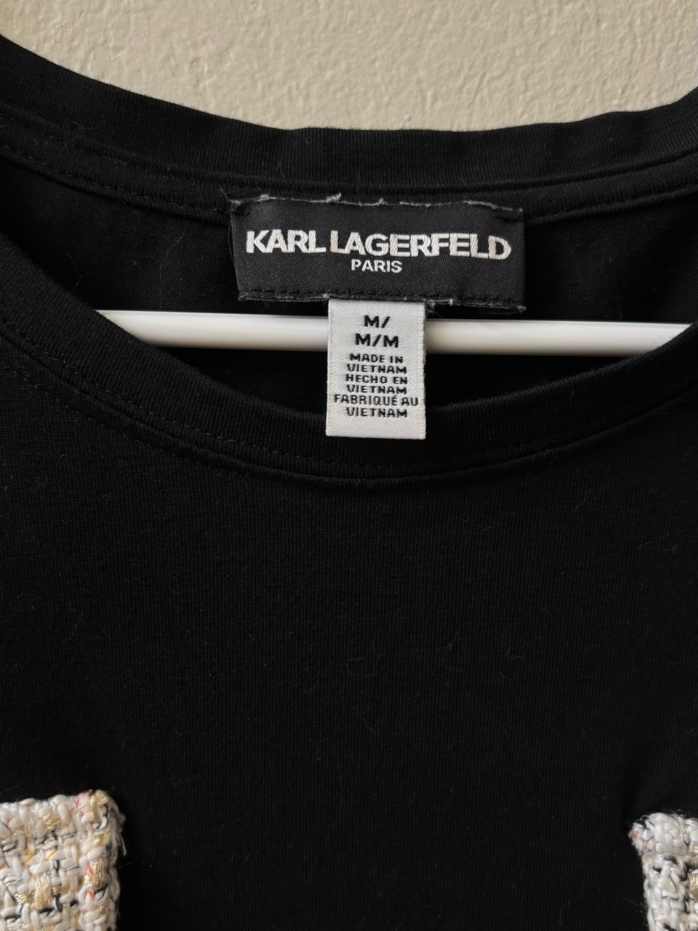 Karl Lagerfeld Kids Black Short Sleeve Tee with Tweed Pocket Detail